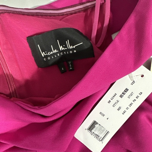 NWT $385 Nicole Miller [ 4‎ ] Jersey Palazzo Off Shoulder Dress Very Berry - Picture 4 of 15